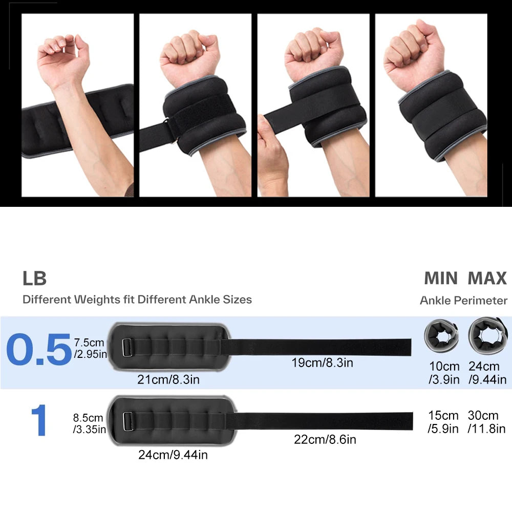 1Pair Adjustable Ankle & Wrist Weights (0.5kg/1kg) Neoprene