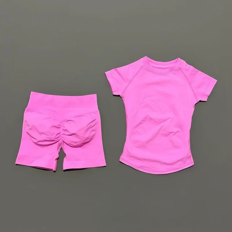 2 Pcs Gym Sets Short Sleeve Seamless