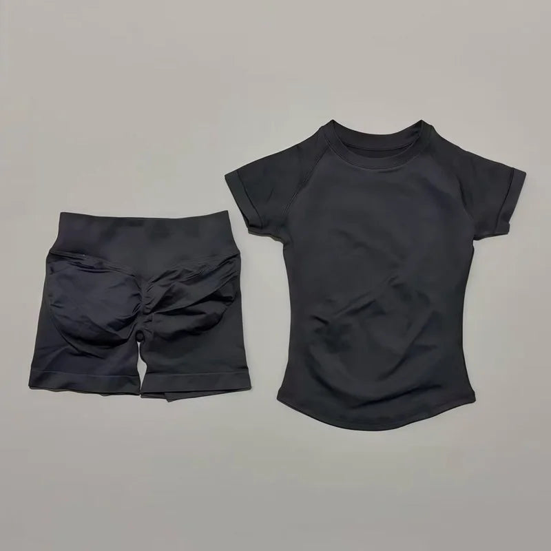 2 Pcs Gym Sets Short Sleeve Seamless