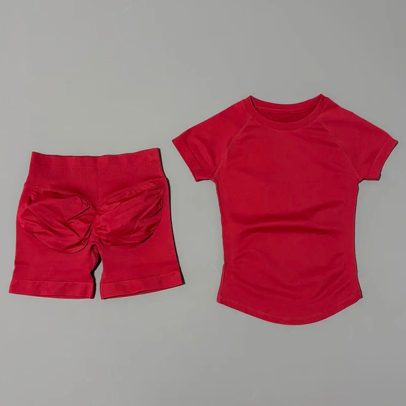2 Pcs Gym Sets Short Sleeve Seamless