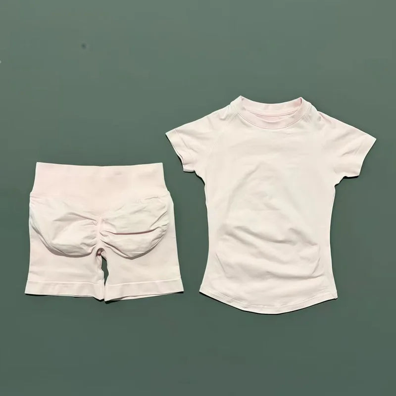 2 Pcs Gym Sets Short Sleeve Seamless