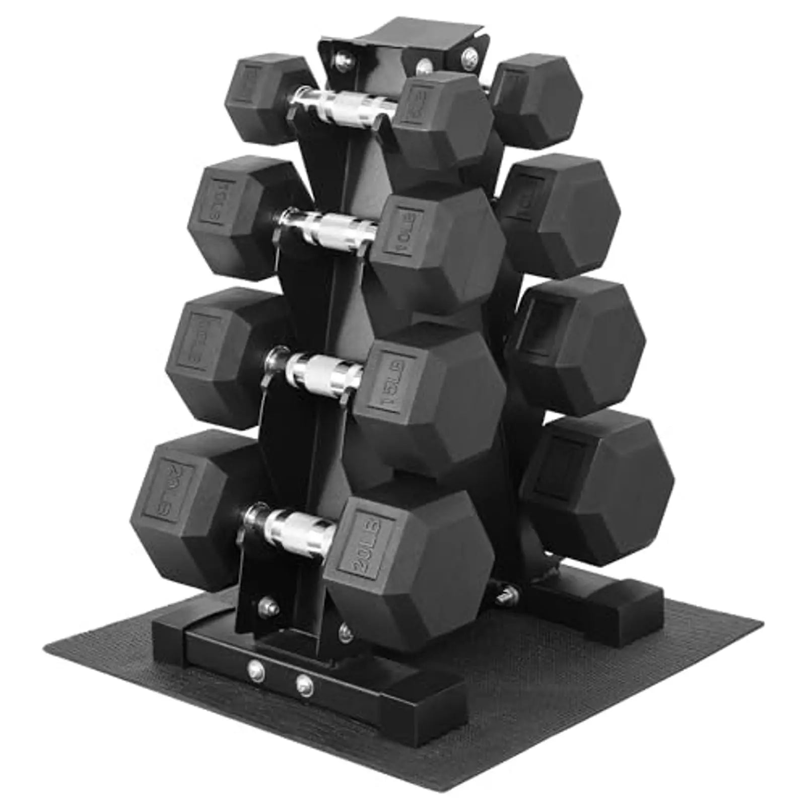 Dumbbell Set with Storage Rack, Rubber Coated Hex