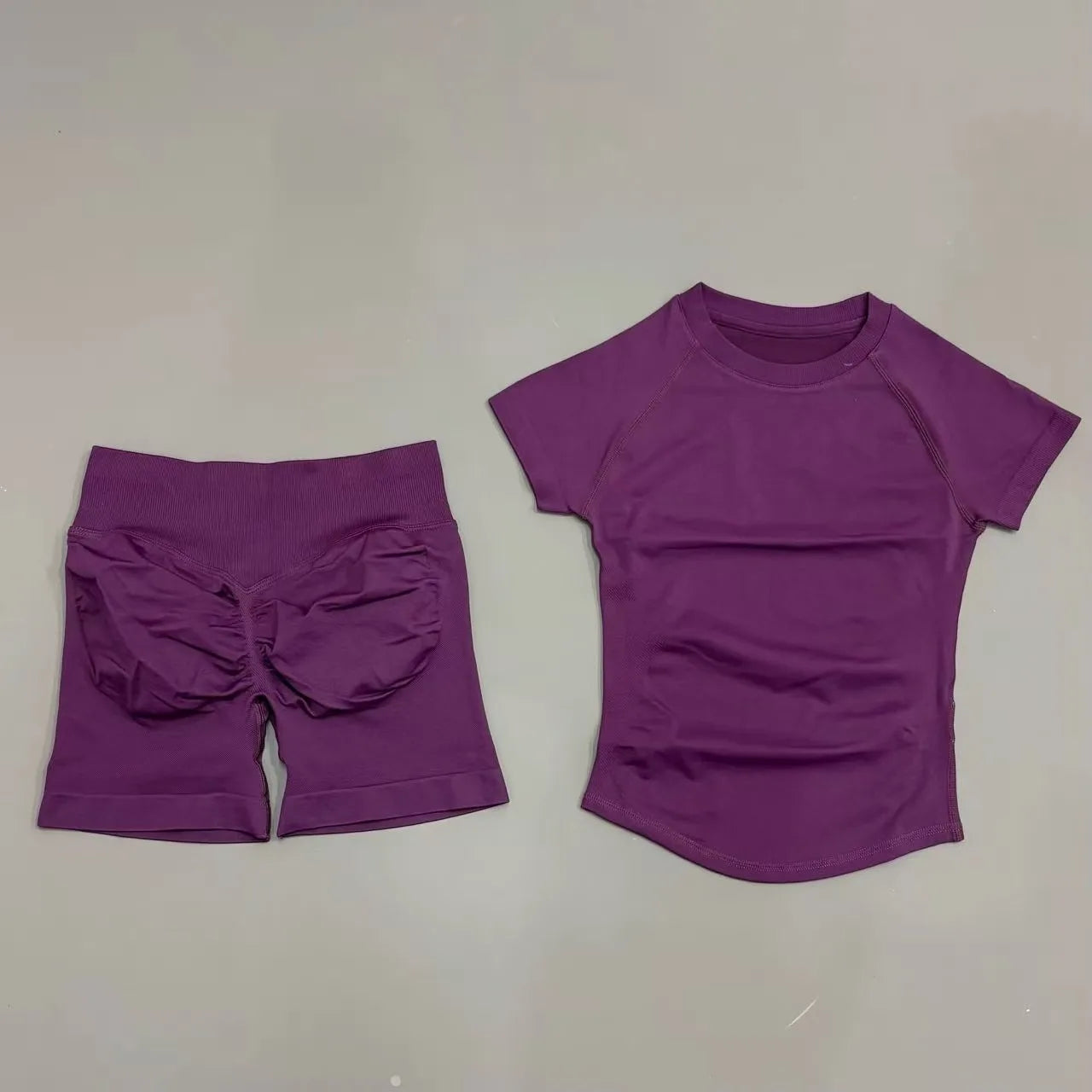 2 Pcs Gym Sets Short Sleeve Seamless
