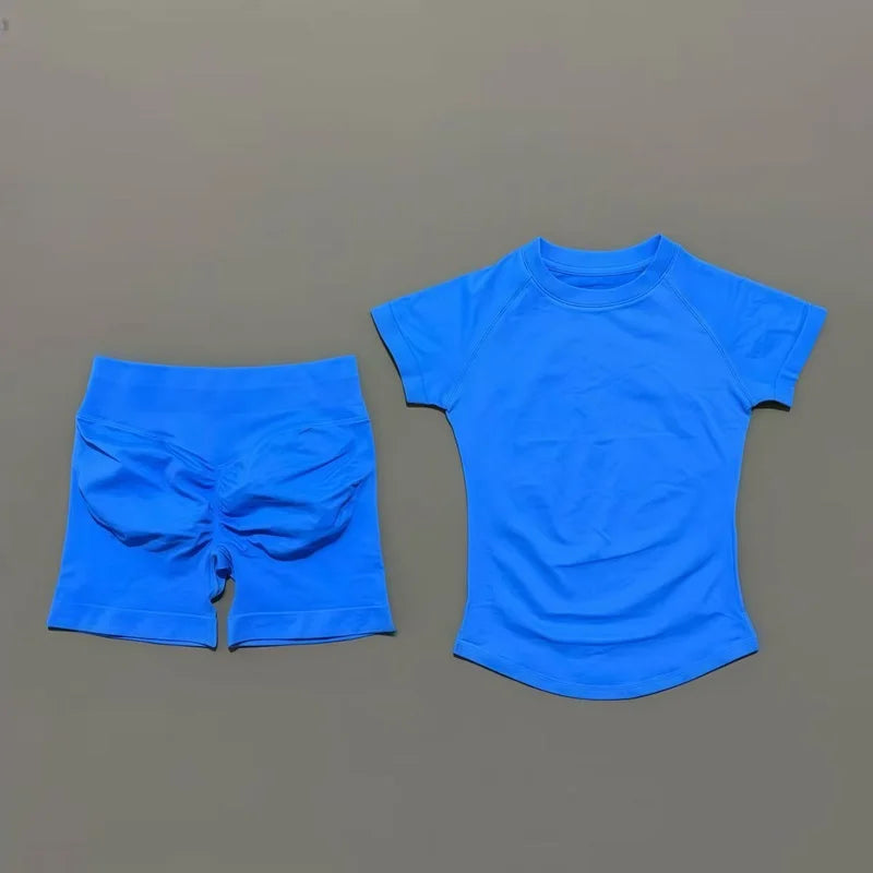 2 Pcs Gym Sets Short Sleeve Seamless
