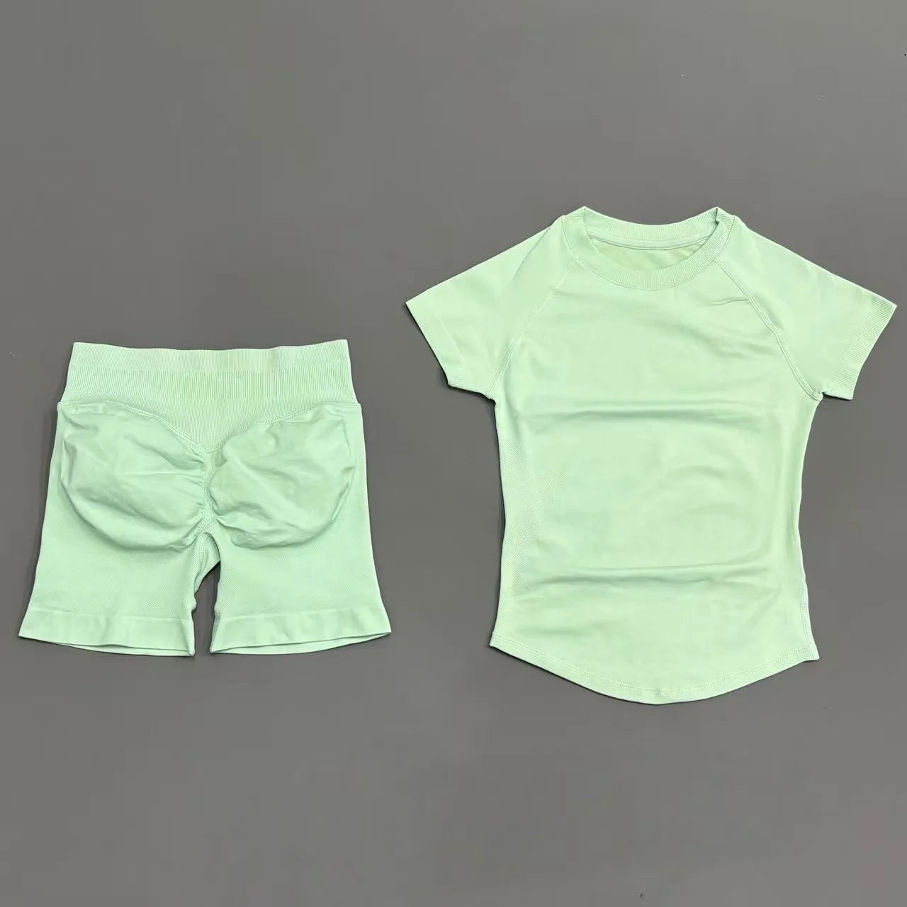 2 Pcs Gym Sets Short Sleeve Seamless