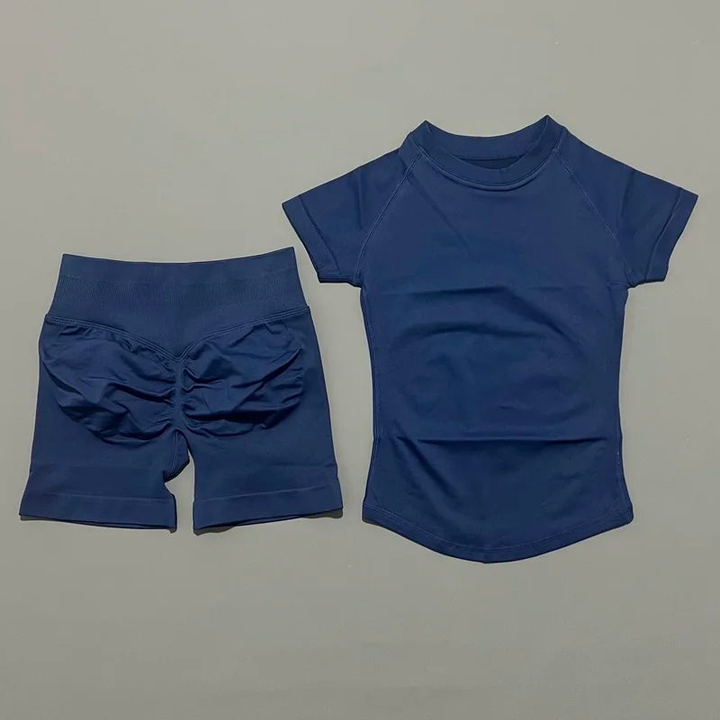 2 Pcs Gym Sets Short Sleeve Seamless