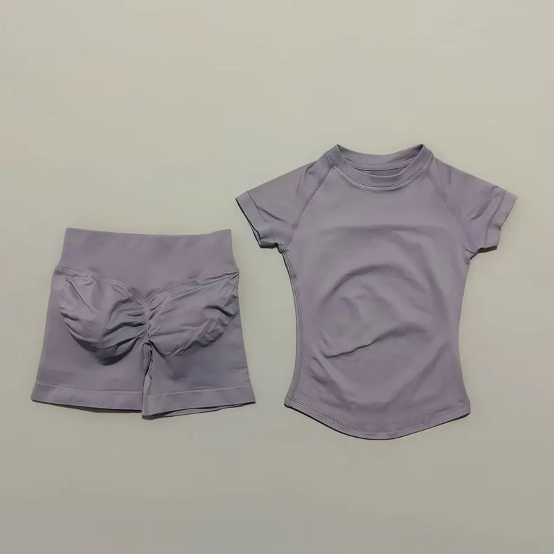 2 Pcs Gym Sets Short Sleeve Seamless