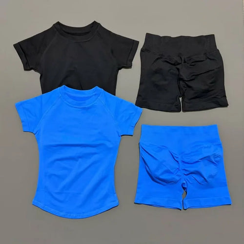 2 Pcs Gym Sets Short Sleeve Seamless