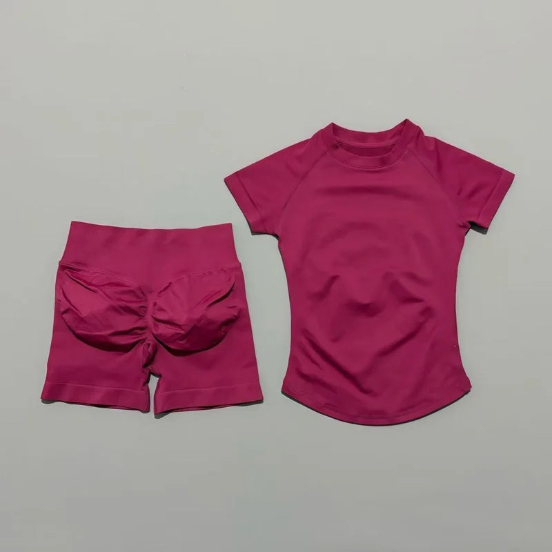 2 Pcs Gym Sets Short Sleeve Seamless
