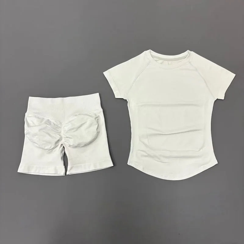 2 Pcs Gym Sets Short Sleeve Seamless