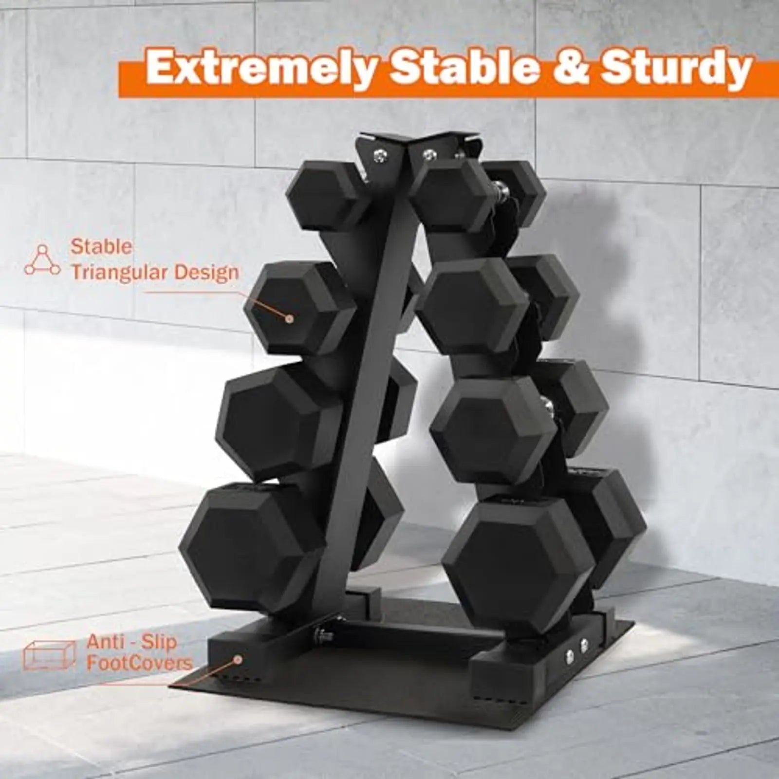 Dumbbell Set with Storage Rack, Rubber Coated Hex