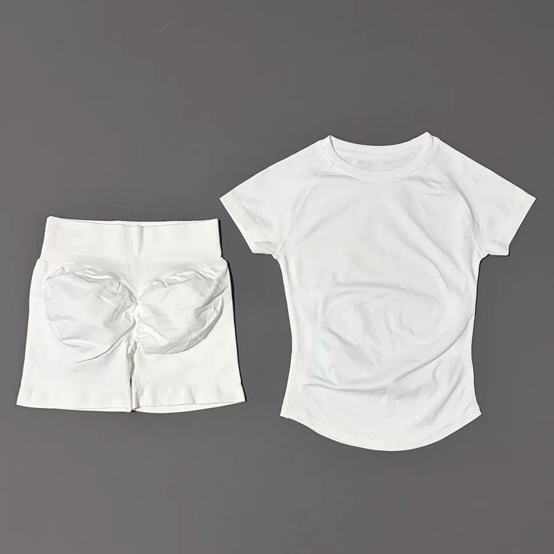 2 Pcs Gym Sets Short Sleeve Seamless